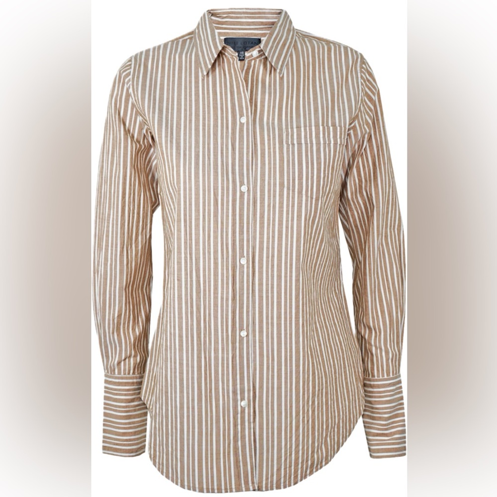 Nili Lotan Brown and White Striped Button Down Shirt